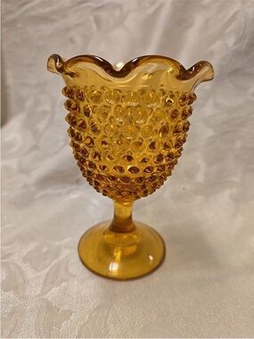 Vintage Amber Hobnail Pedestal Vase - Vintage